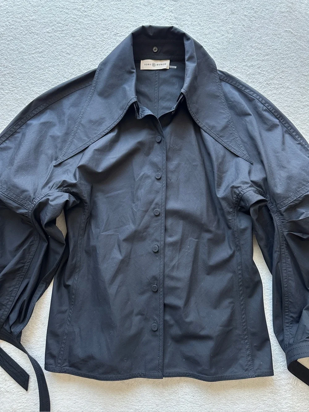 Tory Burch Poplin Shirt Black Cotton size‎ 2 small like NEW removable collar